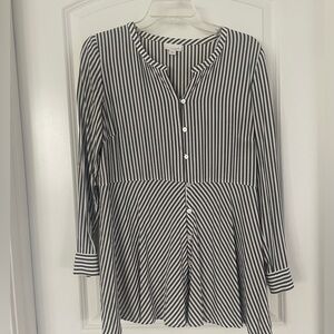 J. Jill Black and White Striped Button Down Shirt